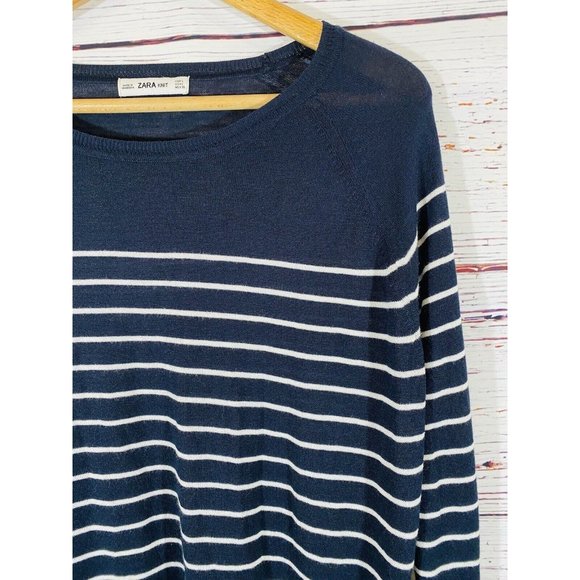 Zara Sweaters Zara Knit Womens Sweater Sz Large Navy Blue Stripes